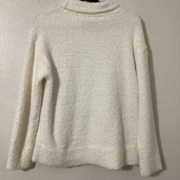 Off White Fluffy Cozycore Minimalist Comfy Fall Winter Roll Neck Sweater L-XL - Picture 5 of 7